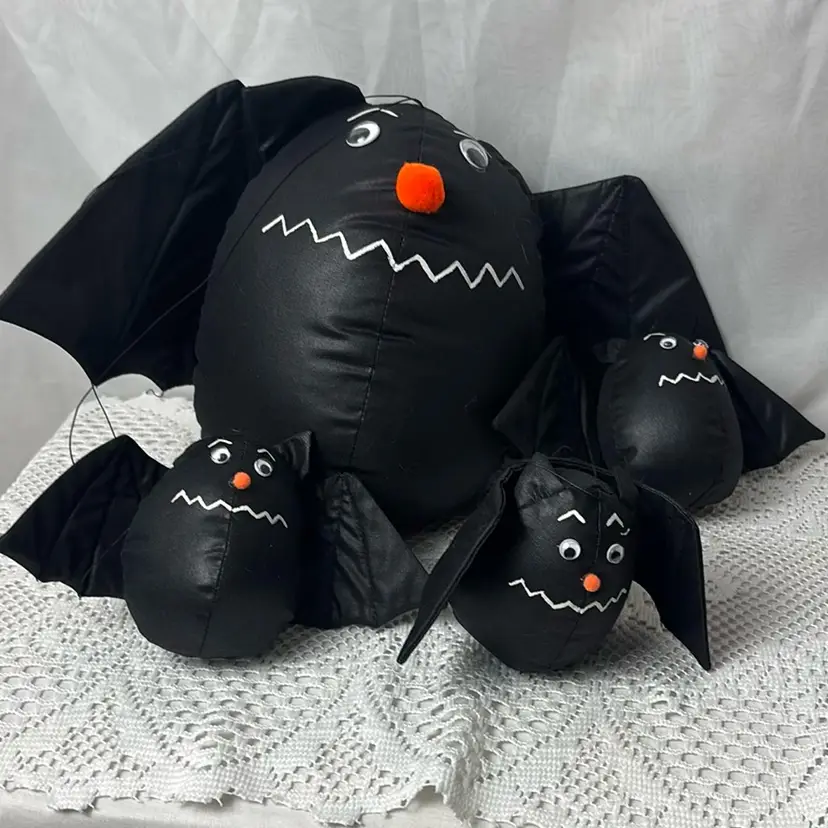 Handmade Stuffed Halloween Bat Hangings Set Of 4