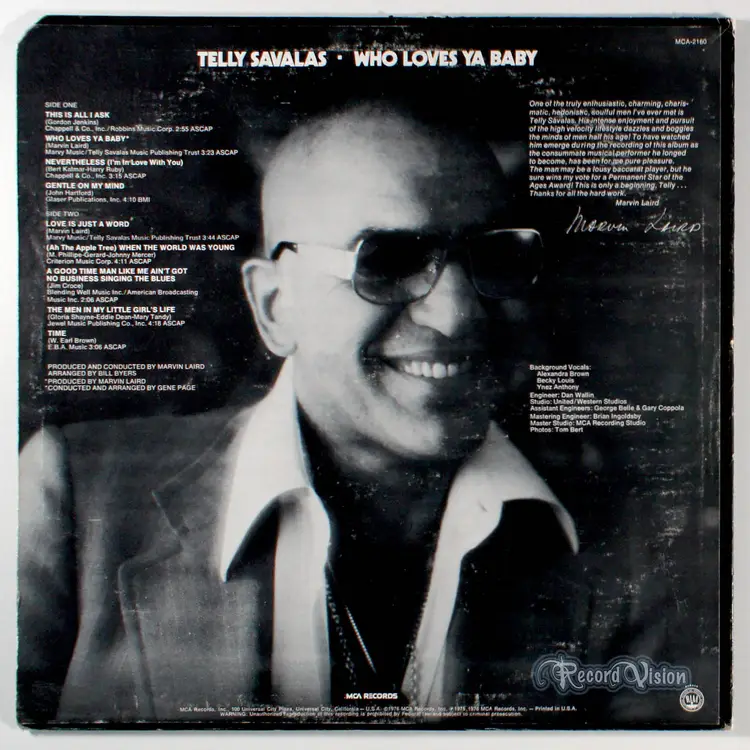 Telly Savalas - Who Loves Ya Baby (1976) Vinyl LP • Kojak, Spoken Word