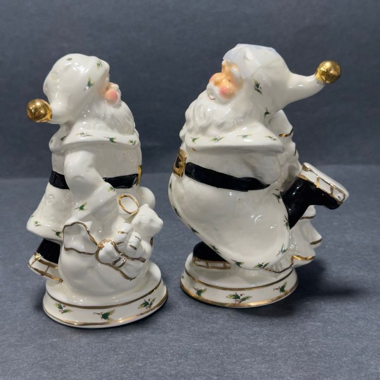 #1493 Holly Holiday, Santa In White, Ice skating, Salt & Pepper Shakers 5”