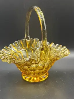 Fenton Amber Basket.  6” Tall 6” Wide