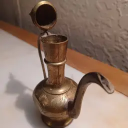 Solid Brass Etched Decanter Teapot Urn Hinged Lid India Boho Decor 6.5"