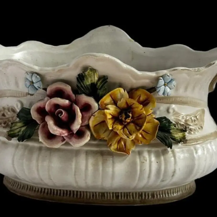 Capodimonte Oval Porcelain Vase - Vintage Italian Floral Centerpiece