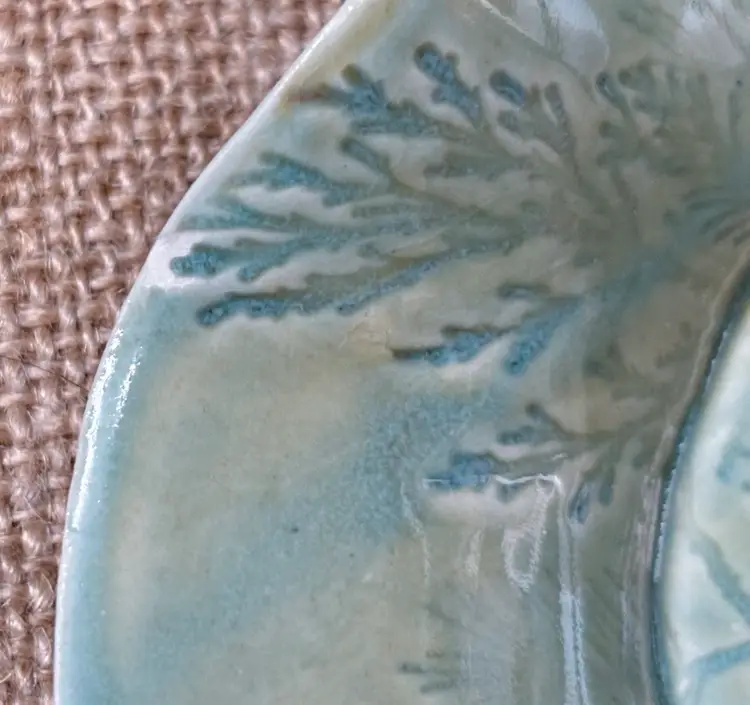 Handmade Light Green Botanical  Trinket Candy Dish Art Pottery Nature Earthy