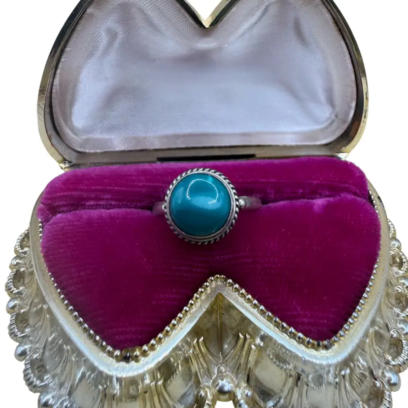 Vintage Adjustable Sterling Silver And Turquoise Ring Sitting Size 6