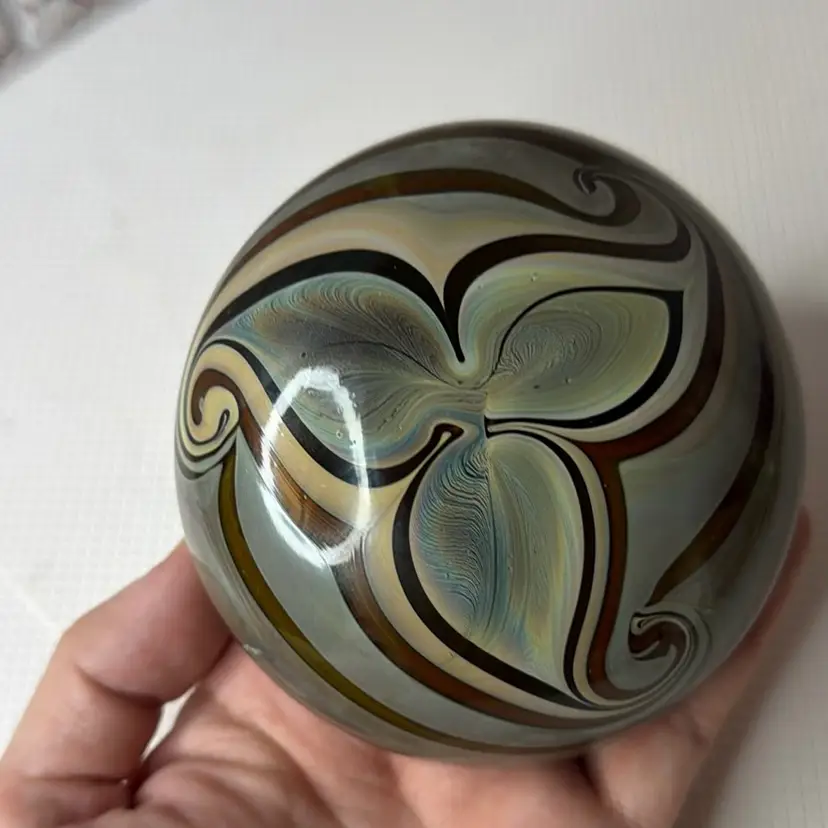 2.5” Tall Studio Hand Blown Art Glass Signed Talitha Paperweight Swirl