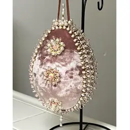 Handmade Vintage Style Push Pin Easter Egg Ornament Pearls Beads Sequins 6 in Height