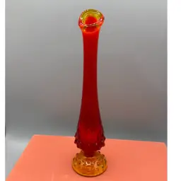 Vintage Fenton Amberina Hobnail Swung Glass Bud Vase 10”x 2.5”