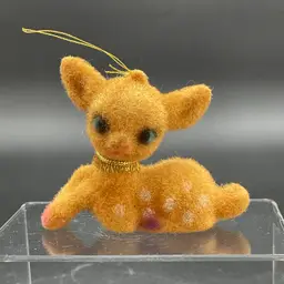 Vintage Flocked Plastic Reindeer Doe Fawn Hanging Christmas Hanging Ornament