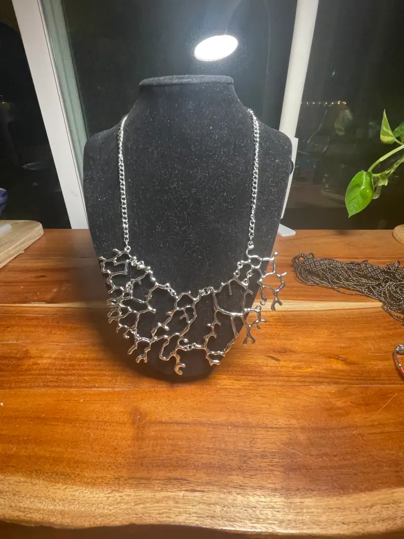 Vintage Silver Coral Bib Necklace