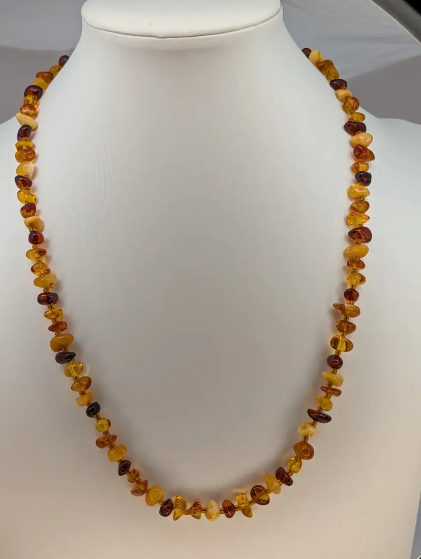 19" Necklace With Multicolor Genuine Amber Chip Beads Honey Butterscotch Baltic