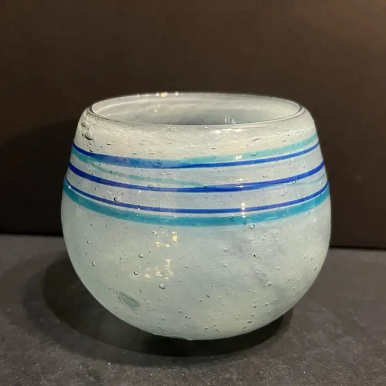 Art Glass Blue Dish, Mexico ~3” x 3.75” diameter