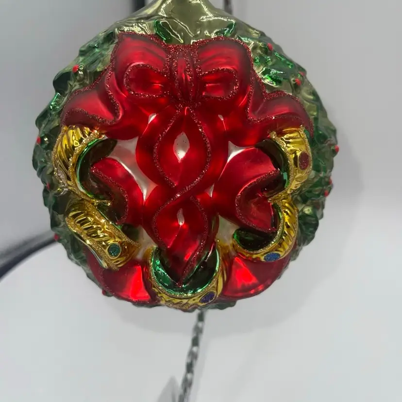 Vintage Kurt Adler Polonaise Five Golden Rings Glass Ornament Wreath