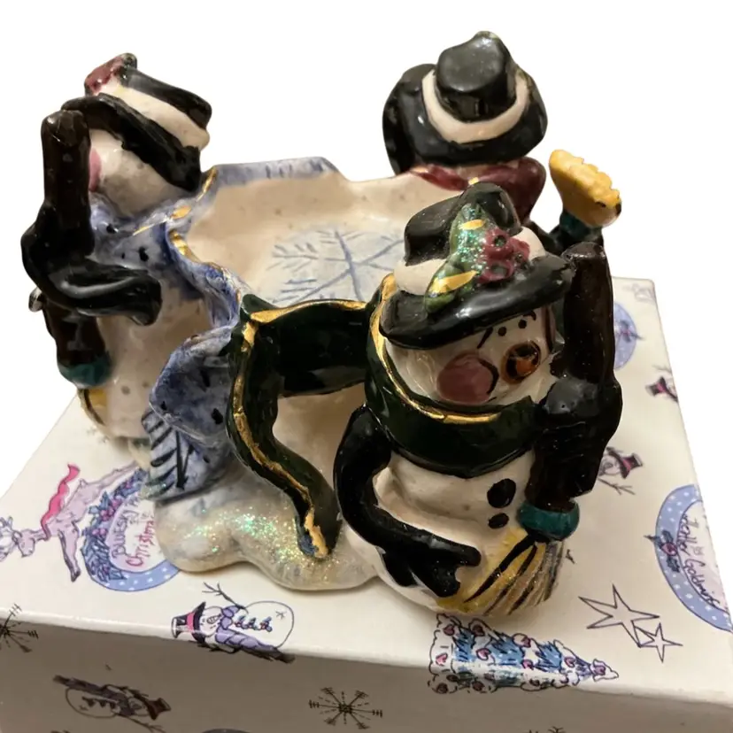 Heather Goldmic  Ceramic Snowman Candle Holder