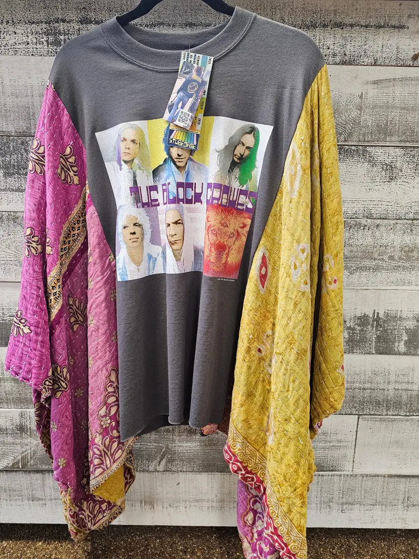 #101 THE BLACK CROWES: Upcycled Vintage Treads Kantha Ponchos