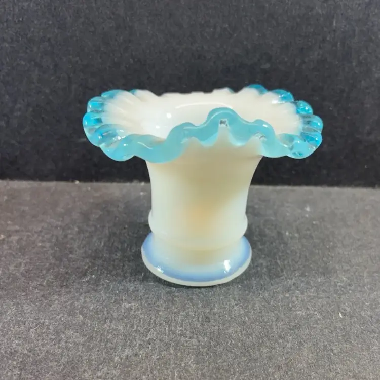Fenton #37 Miniature Aqua Crest Vase Toothpick Holder Original Sticker HTF