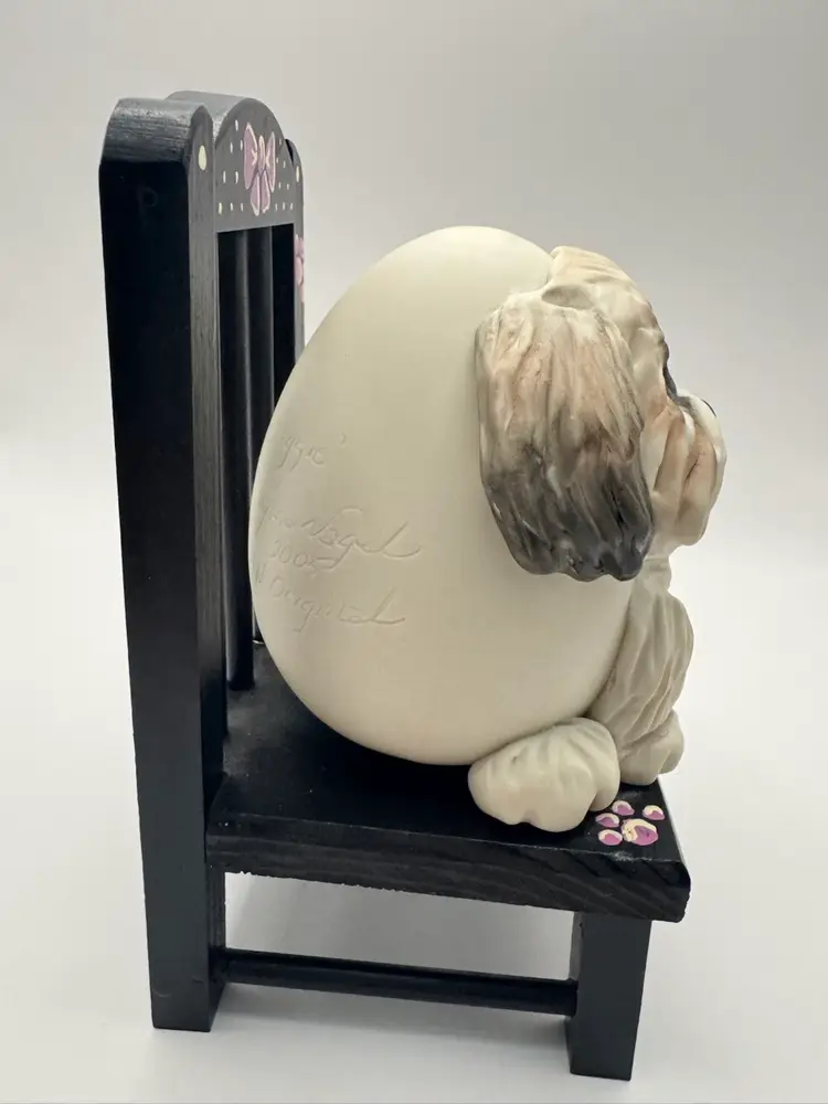 Original Porcelain “Egg” Dog On Chair