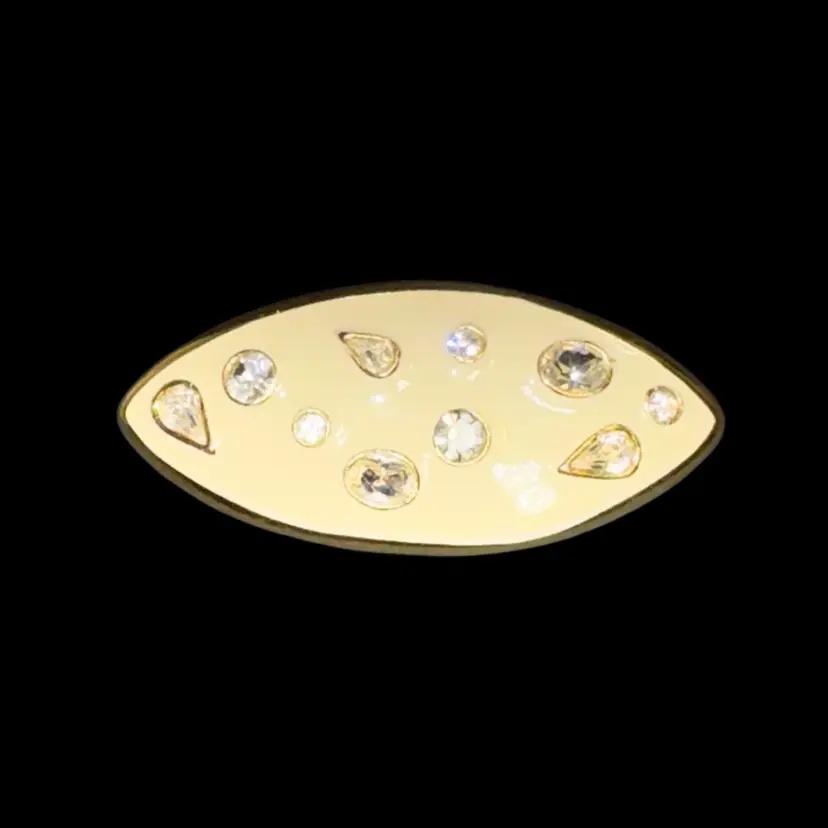 Vintage 3” Cream Rhinestone Football Shaped Brooch Gold Tone