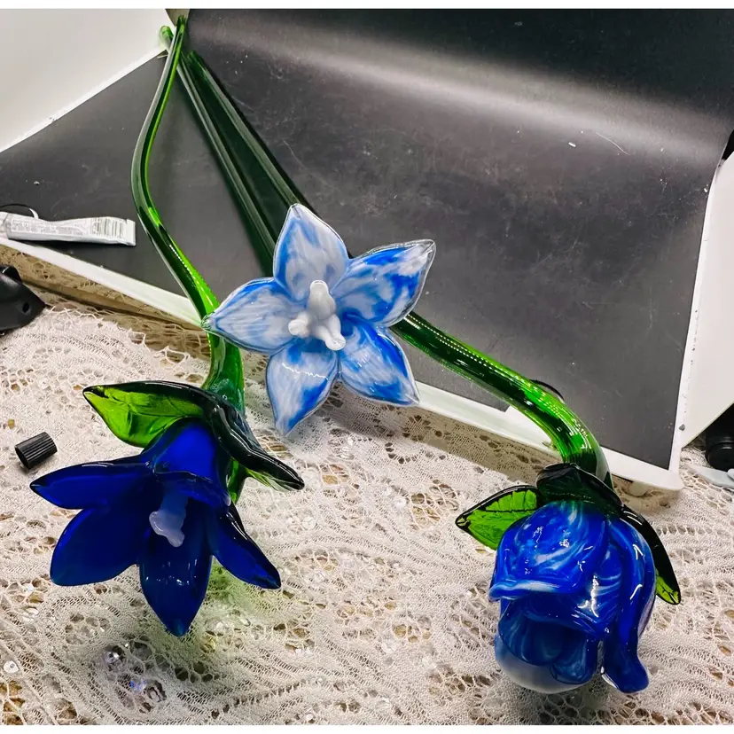 157. Choice Of Hand Blown Glass Vintage Art Murano Style Glass Flowers.  19"-21"