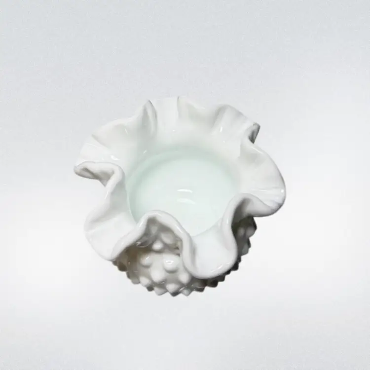 Vintage Fenton Hobnail Milk Glass Rose Bowl Vase 3.25 In Tall