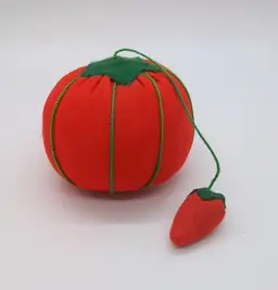Vintage Small Tomato Pincushion Strawberry Needle Minder 2.25" Granny Core