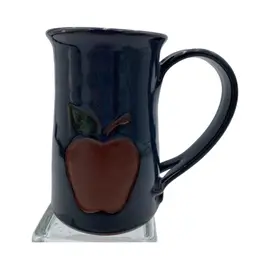Studio Art Pottery Apple Mug, Deep Blue, Signed & Dated, Large Artistic Handle