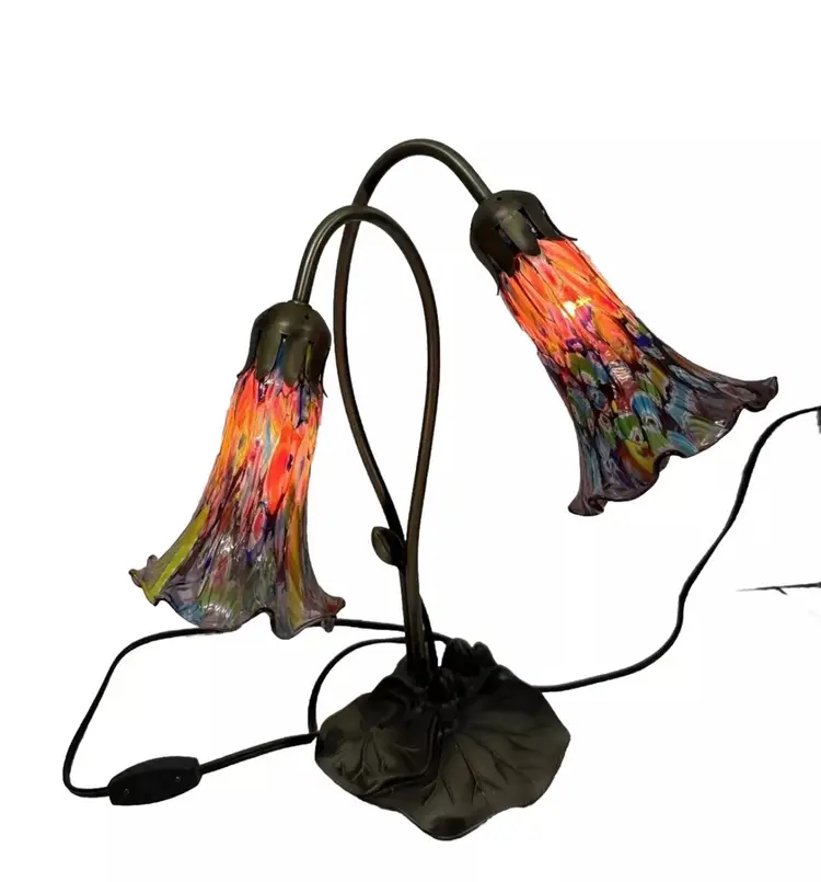 Tiffany Style Lily Pad Double Bulb Table Lamp Colorful Tulip Shades
