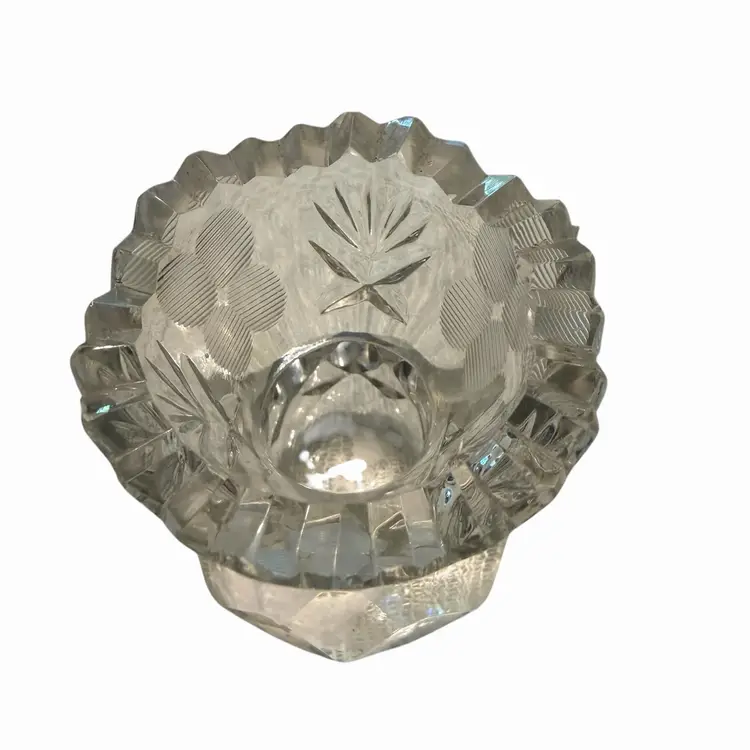 Vintage Bohemian Crystal Czech Toothpick Holder Sawtooth Pineapple Butterfly