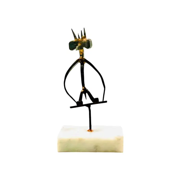 Skateboarding Figurine 
Brutalist Metal Nail Metal Art 
On Marble Base