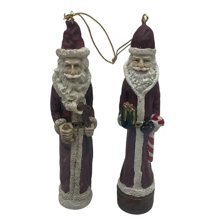 Set Of 2 Vintage Skinny Santa Claus Ornaments, 6” Tall