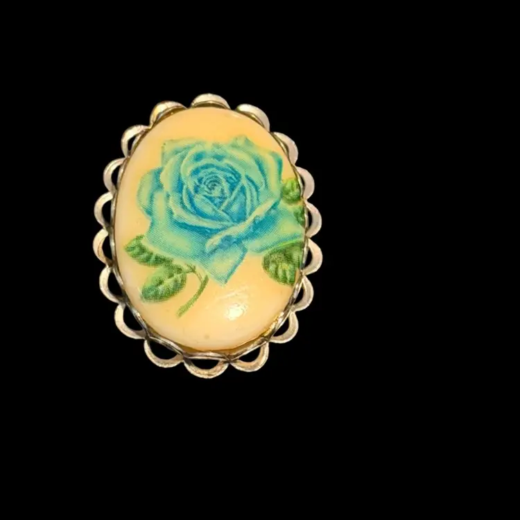 Vintage Blue Rose Pin Brooch Sterling?