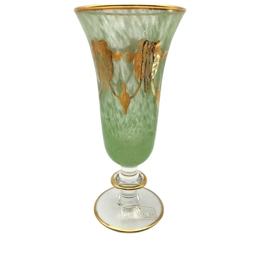 BIN - Interglass Italy Water, Champagne, Or Ice Cream Glass. Hand Blown With Applied 24K Gold Decor.