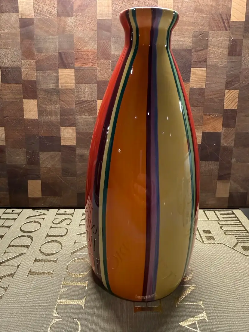 Hand-Painted Ceramic Striped Rainbow Vase