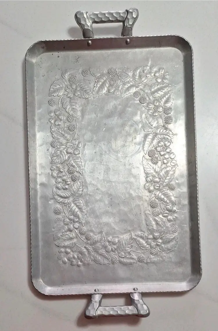 Vintage Everlast Forged Aluminum Serving Tray floral and berry pattern