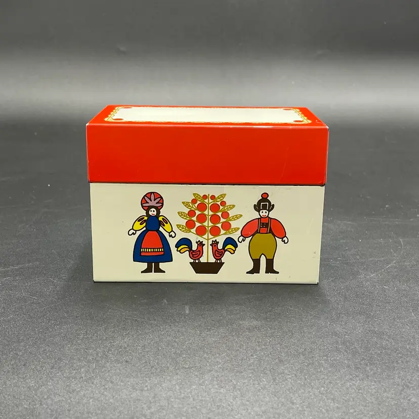 Ohio Art Metal Recipe Box with Cards Pennsylvania Dutch MCM Retro Kitchen
