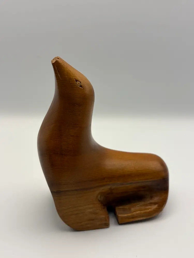 Vintage Oregon Myrtlewood Seal Sculpture | Hand-Carved Mid-Century