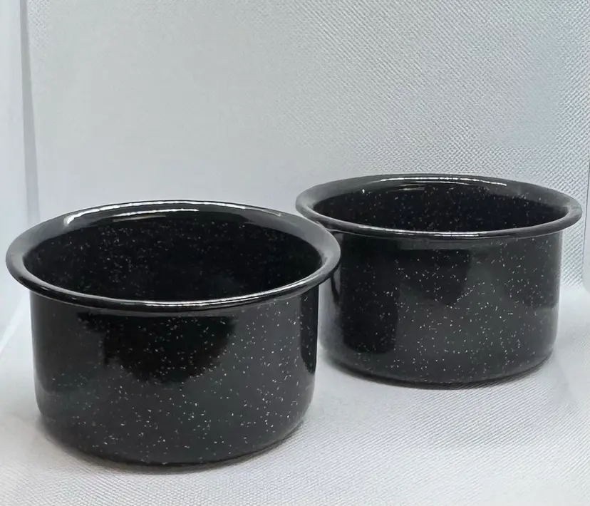 Pair of Black with White Speckles Enamelware Camping Coffee Cups