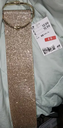 New GB H&M Gold Bling Glitter 2.25" Wide 31" Long Belt Circle Buckle Size XS