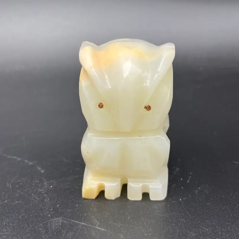 Hand Carved Onyx Quartz Stone Owl Figurine Or Pot Sitter