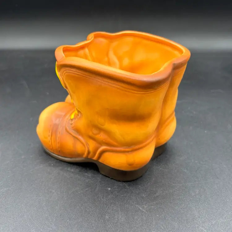 Vintage planter - Lefton made in Japan tan boots, yellow laces