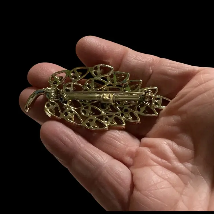 Vintage Goldtone Gerry’s Leaf Brooch With Black Enamel.