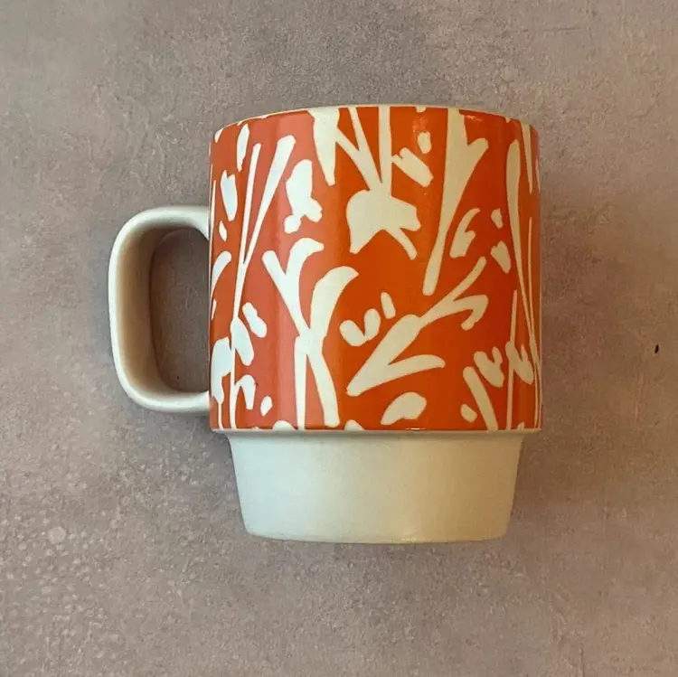 Starbucks Mug 2016 Orange Spring Flowers Floral Matte 12 oz 4 1/8" Tall Stacking
