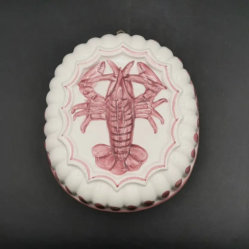 Vintage Lobster Ceramic Mold Wall Hanging Decor Pink and White