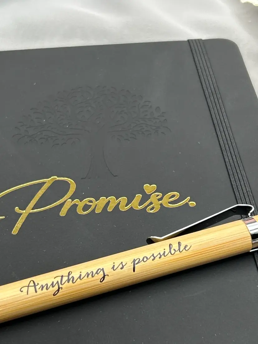 Promise Collection Black Leather Bound Journal with Bamboo Pen – Lined Pages, Elastic Closure, Tree of Life Cover, 8 1/4” x 6”