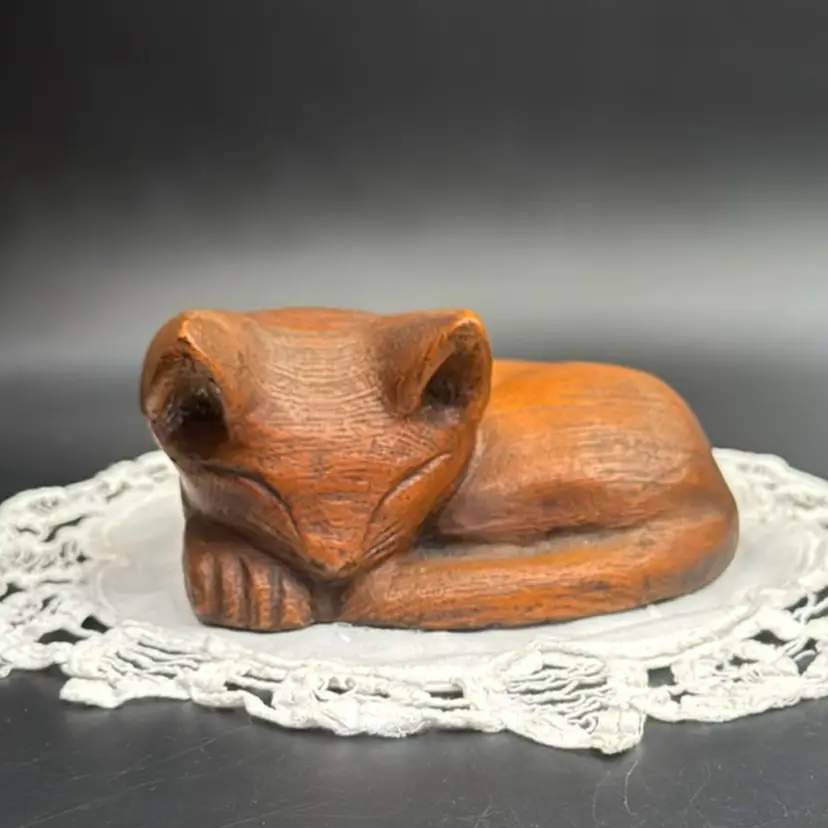 Wooden Folk, Art, Cat Statue Hand Carved