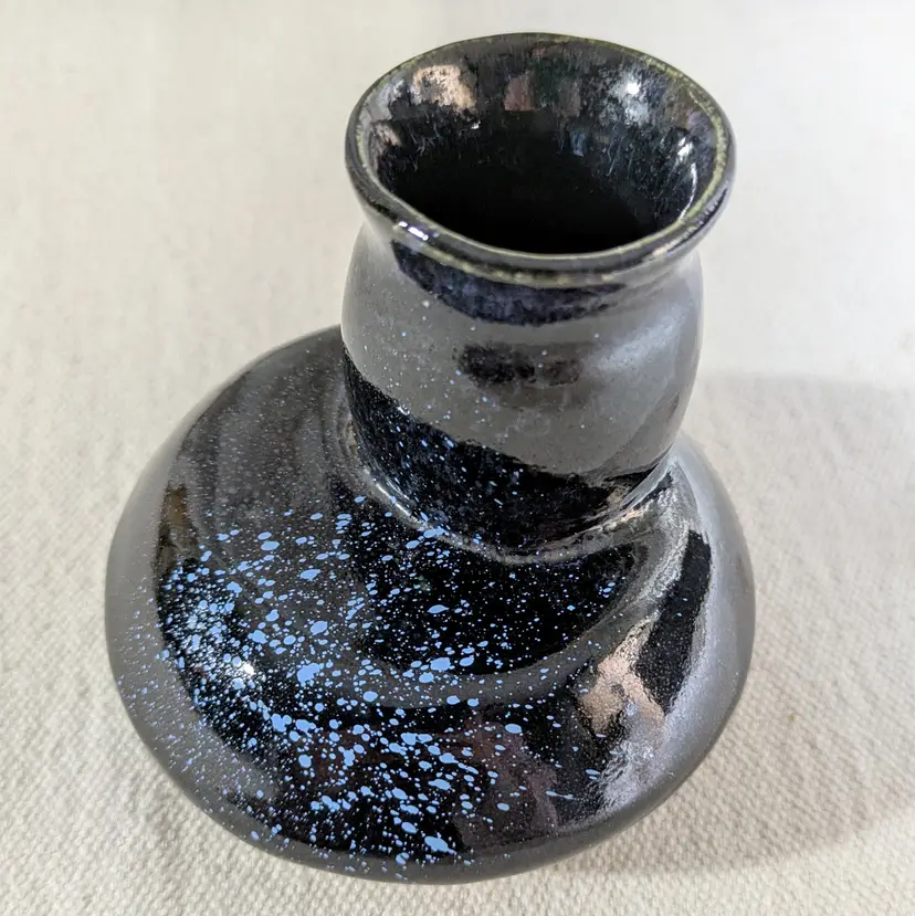 Funky Black Blue Splatter Inkwell-Inspired Vase
