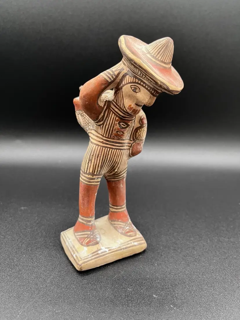 Guerrero, Mexico Folk Art Pottery Male With Sombrero Candleholder Figurine 6.5” 🕯️