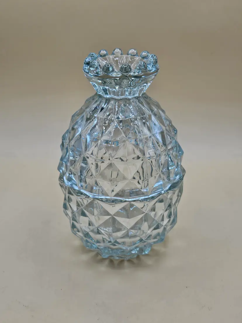 Vintage Fostoria Glass Pineapple Clear 2pc Candy Dish, Cubist 7.5"H X 4.25"  Tiny Chip & Crack