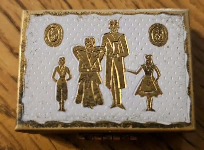 Vintage  brass and enamel folding photo frame 1940s Nuclear Family