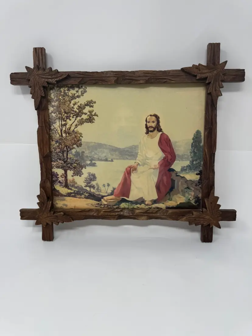 JESUS CHRIST Beside The Still Waters Ruthven Byrum in Adirondack Leaf Wood Frame