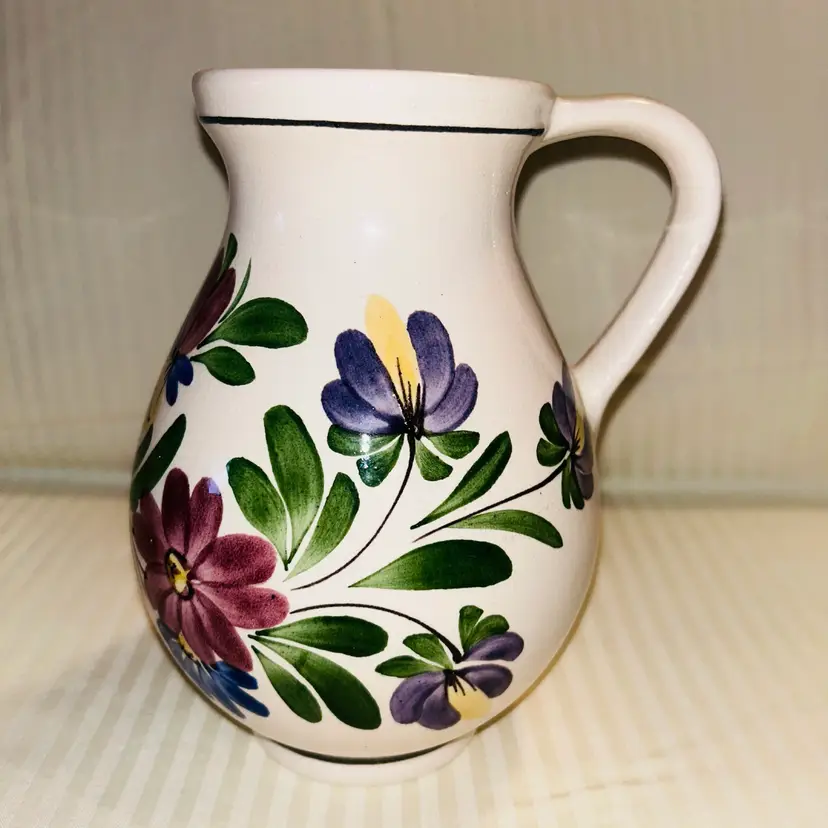 Hand Painted Floral Ceramic Dresser Pitcher Signed